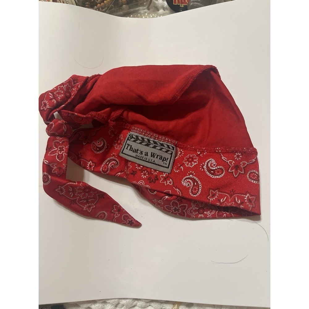 Red Paisley Chef Head Wrap Skull Cap That's A Wrap USA Bandana Style